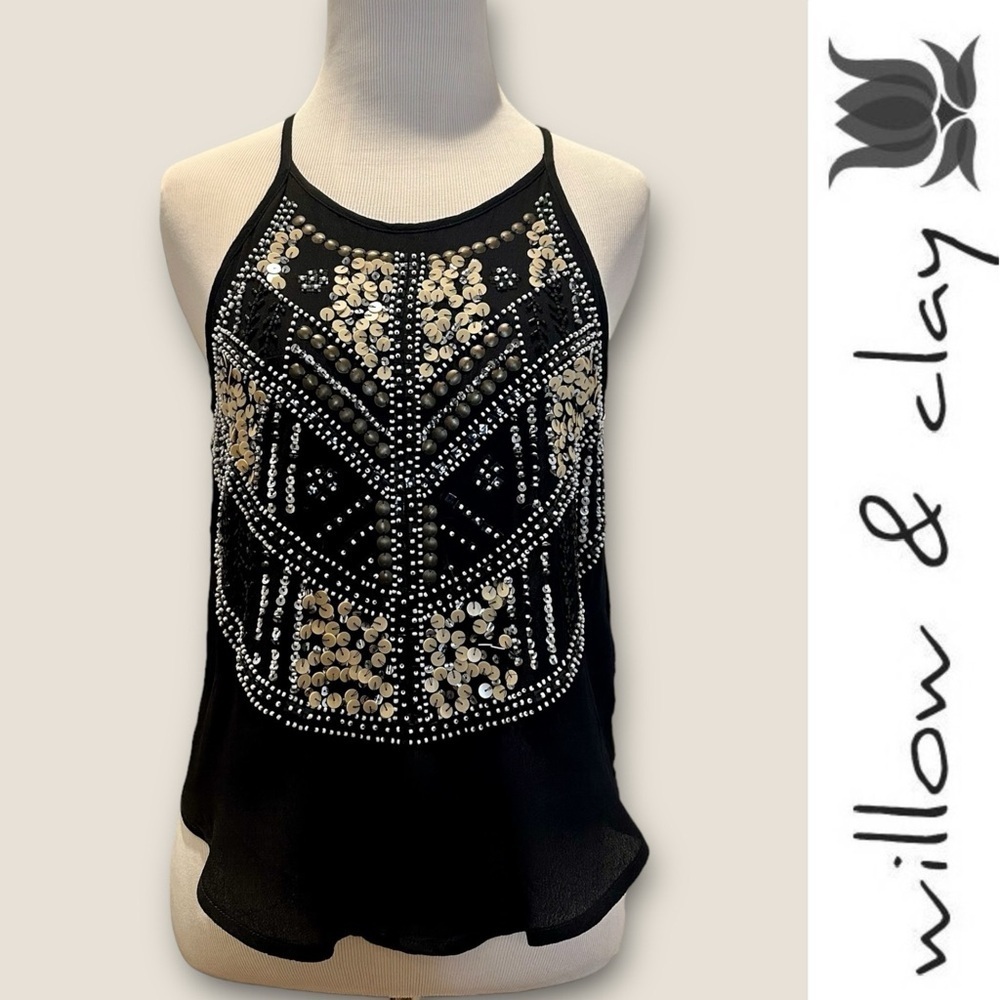 Willow‎ & Clay Beaded Black Tank/Cami, Size XS, MSRP $79